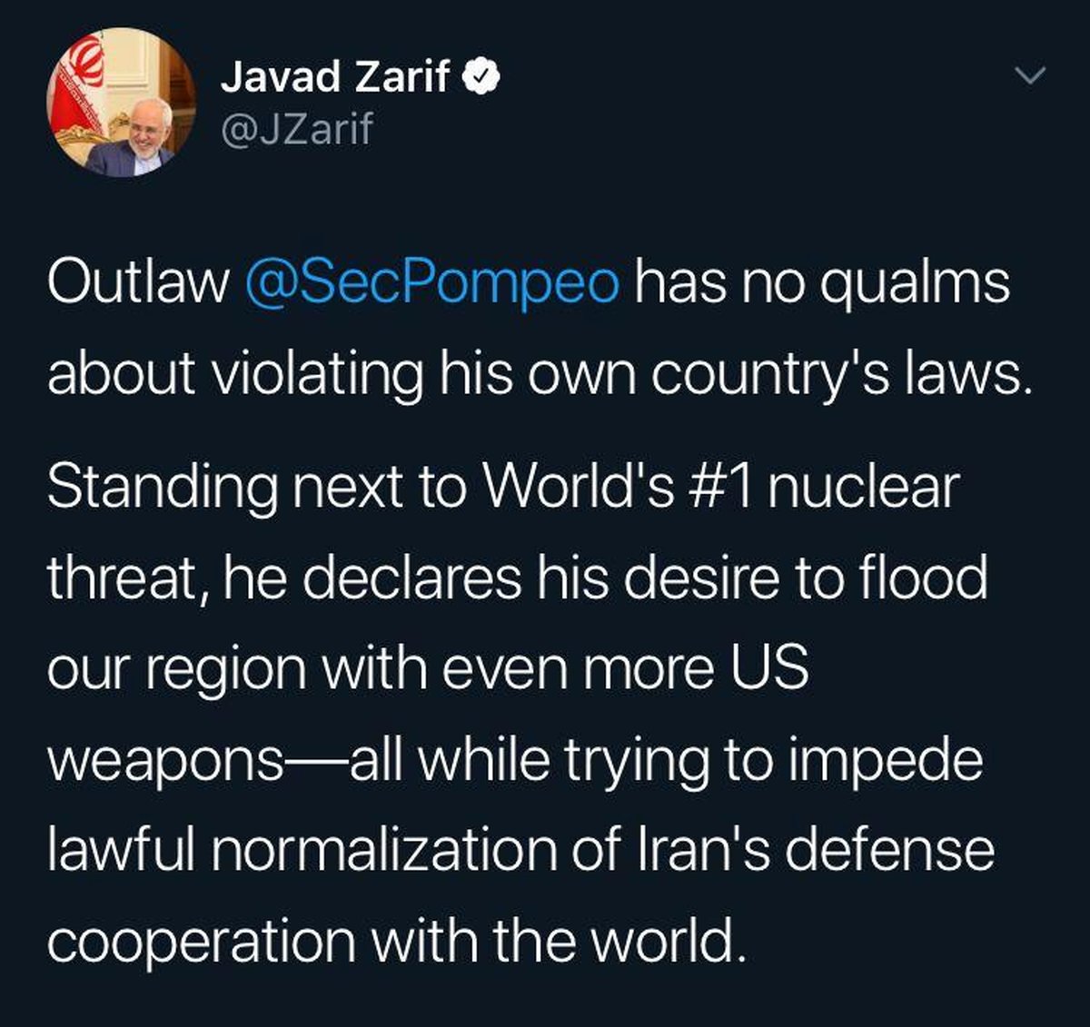 کنایه سنگین ظریف به صحبتهای ضد ایرانی «مایک پامپئو»