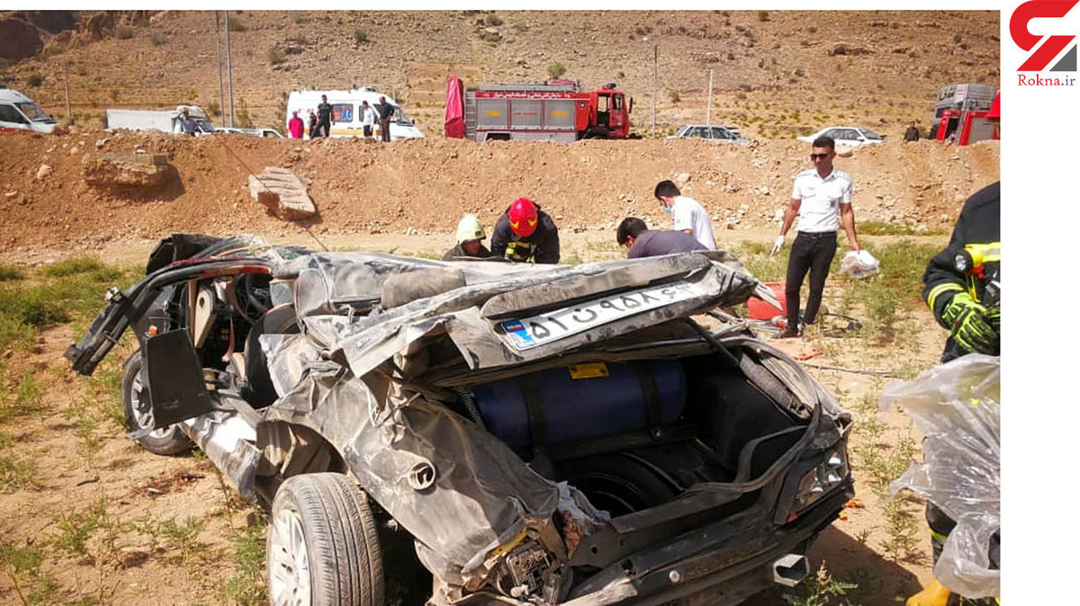 4 عکس دلهره آور از پژو پارس مچاله شده در شیراز / جسد زن جوان بیرون کشیده شد