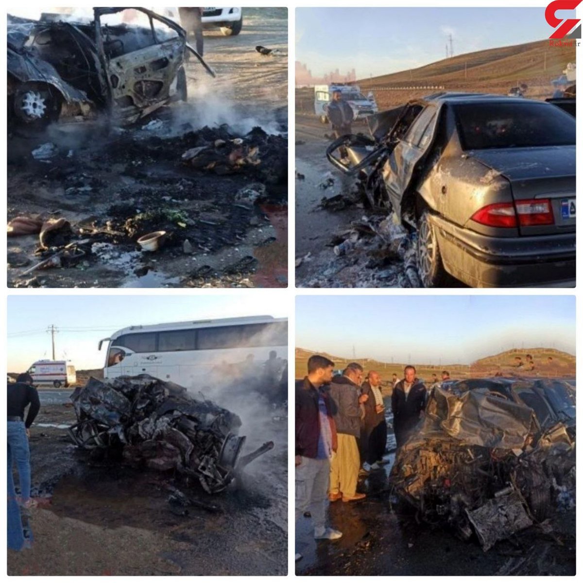 4 عکس دلخراش از تصادف مرگبار پژو و سمند در جاده سقز / 4 نفر در دم جان باختند