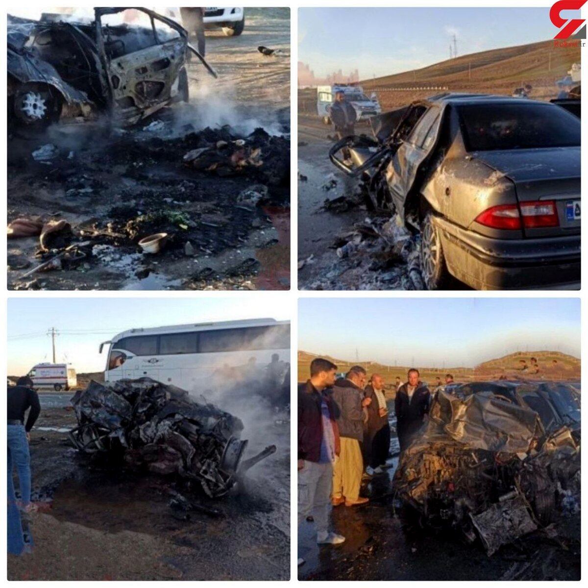  4 عکس دلخراش از تصادف مرگبار پژو و سمند در جاده سقز / 4 نفر در دم جان باختند