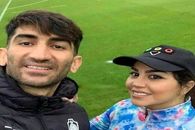 جشن لاکچری علیرضا بیرانوند و زنش در روز دربی | عکس زن علیرضا بیرانوند با لباس پرسپولیس و موهای قرمز همه رو مات کرد