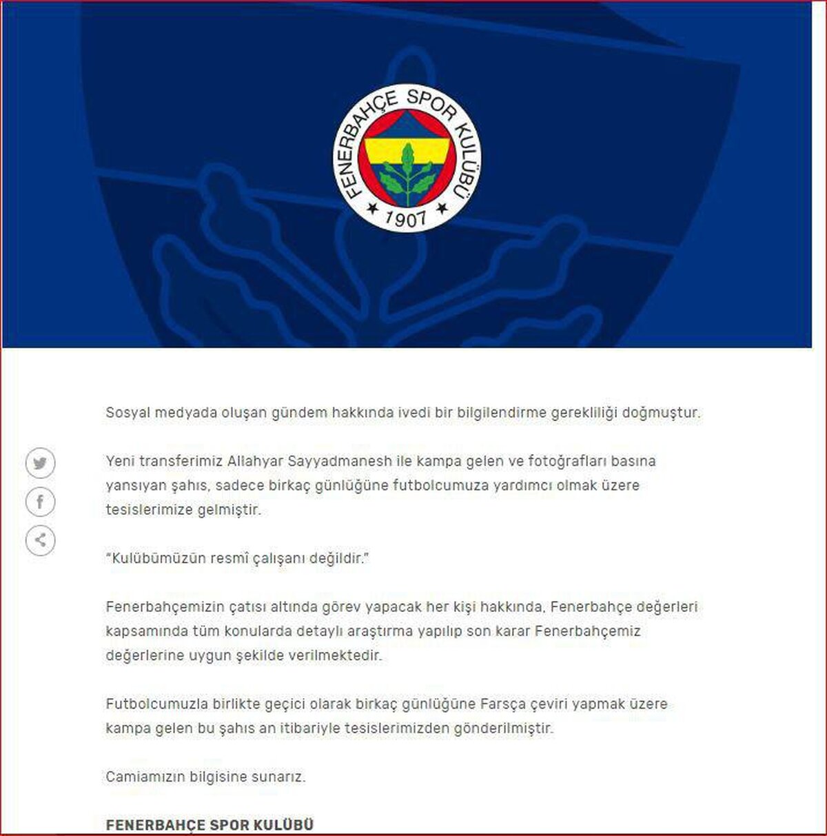 جنجال یک ایرانی همراه الهیار در فنرباغچه؛ او جاسوس رقیب نیست