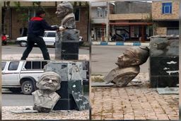 عکس | تخریب تندیس شهریار در پارس‌آباد مغان با حضور عضو شورای شهر