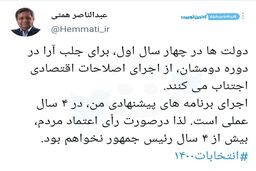 وعده جالب همتی درصورت پیروزی در انتخابات